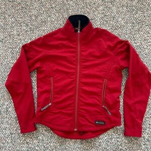 REI red mid weight full zip jacket, size large.